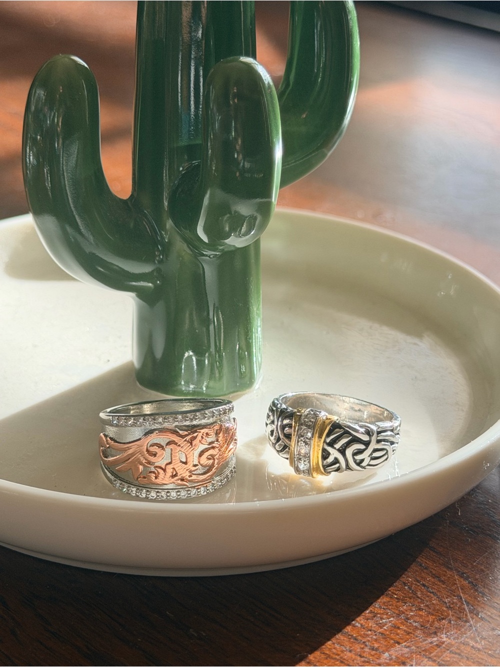 Set of 2 - Vintage Two-Tone Statement Cocktail Rings Size 7.5